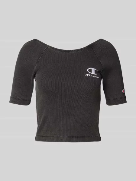 Bluzka krótka o kroju fitted fit z wyhaftowanym logo Champion czarna