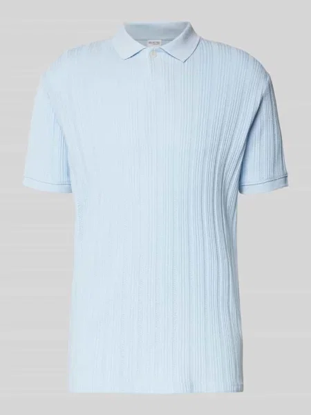 Koszulka polo o kroju slim fit z fakturowanym wzorem model ‘JADEN’ Selected Homme niebieska