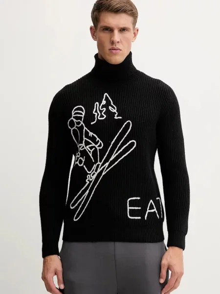 Emporio Armani sweter z dodatkiem wełny ciepły z golferm czarny