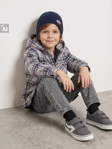 Sinsay Košile bunda s kapucí v kostce šedá
