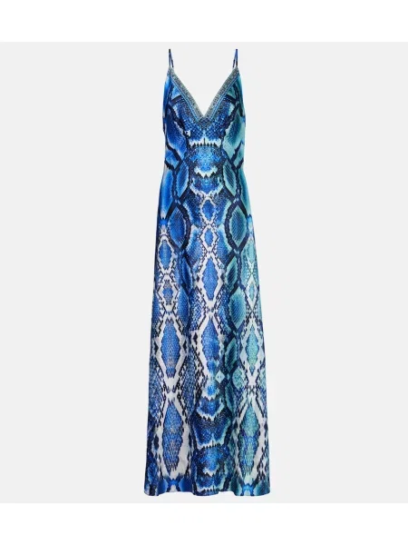 Rochie Camilla de mătase cu imagine cu imprimeu animal print albastru