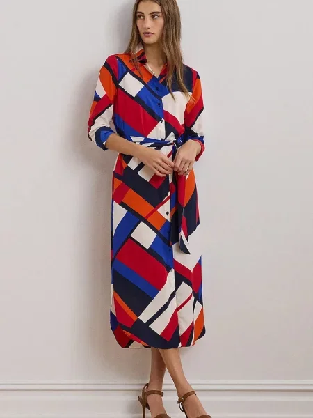 Lauren Ralph Lauren sukienka midi prosta niebieski