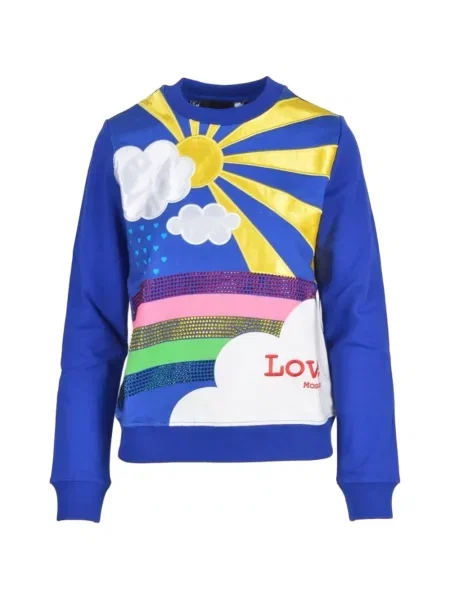 Stras hanorac crewneck Love Moschino cu decolteu rotund albastru