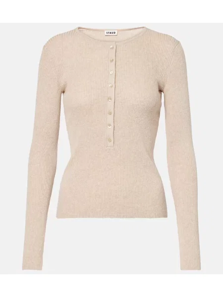 Cămașă Staud din cașmir cu guler henley bej