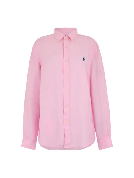 Lniana długa koszula Polo Ralph Lauren z długim rękawem różowa