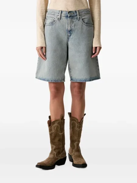 Pantaloni scurți din denim Levi's® din dantelă zdrențuiți cu talie înaltă albastru