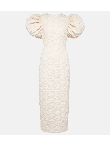 Rochie midi Rotate cu model floral din jacard până la genunchi alb