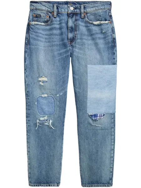Pletena polo majica Polo Ralph Lauren s vezom visoki struk plava