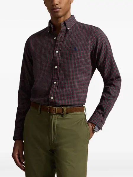 Карирана риза Polo Ralph Lauren кепър без ток кафяво