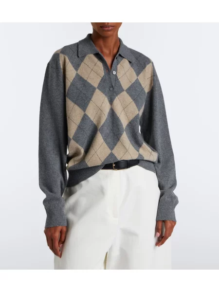Volnena argyle kariran polo majica Róhe siva