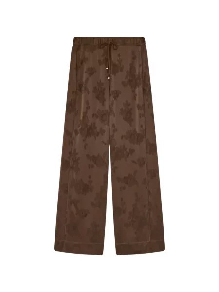 Pantaloni Ganni cu model floral din jacard cu cordon maro