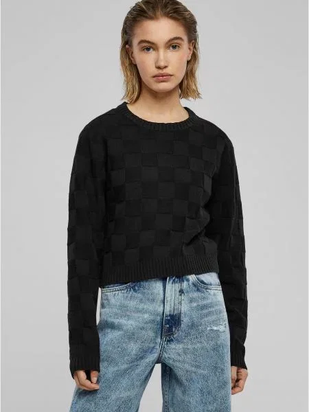Pulover Urban Classics în carouri tricotate negru