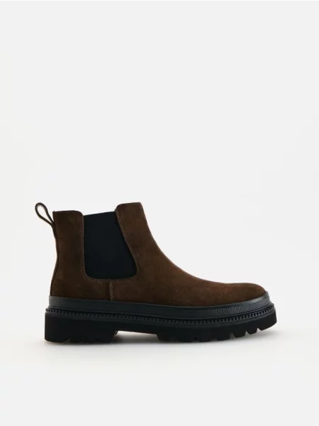 Reserved Botine din piele întoarsă maro-închis maro