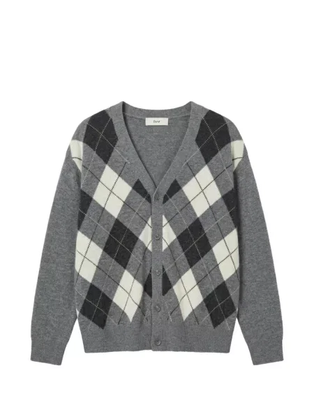 Cardigan Dunst cu decolteu în V cu model argyle gri