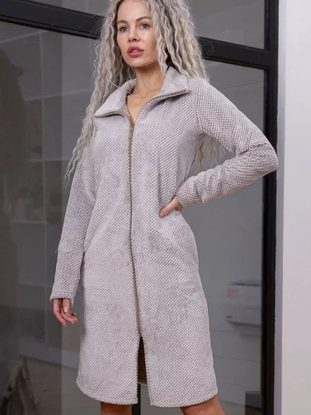 Женский короткий халат сірий