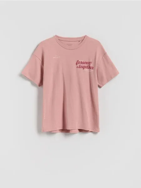 Reserved T-shirt z nadrukiem różowy