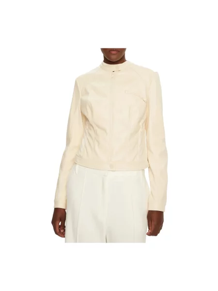 Kurtka skórzana Guess beżowa