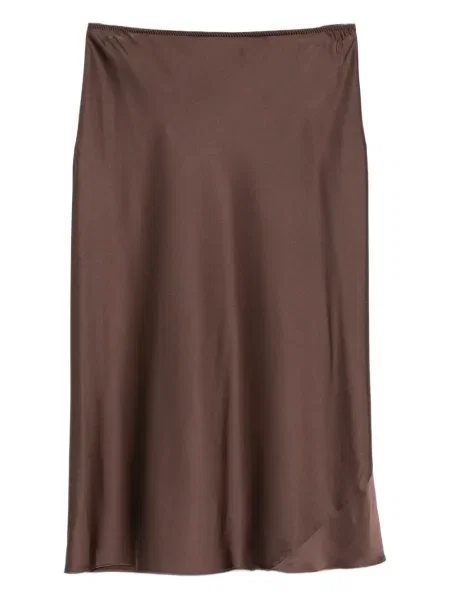 Fustă midi Dorothee Schumacher din satin până la genunchi maro