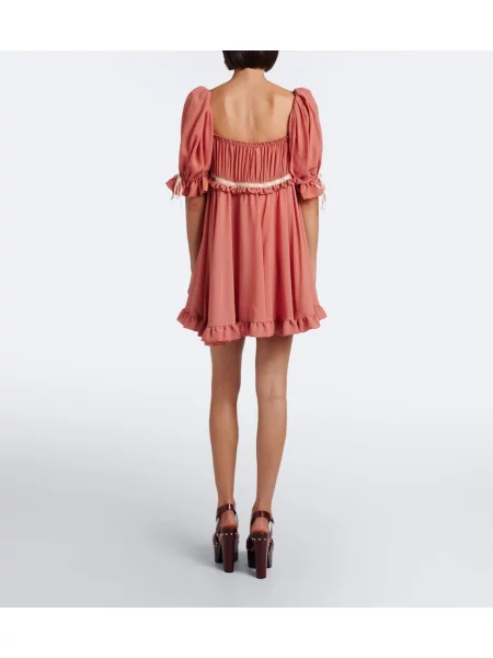 Rochie Chloé de mătase cu volane roz
