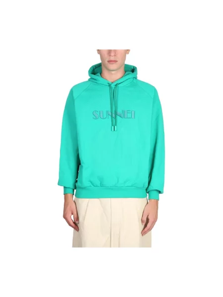 Bluza z kapturem Sunnei z kapturem z logo zielona