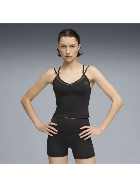 Treningowa koszulka na ramiączkach PUMA SHAPE z paseczkami czarna