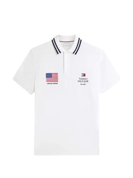 Tricou polo Tommy Hilfiger cu broderie alb
