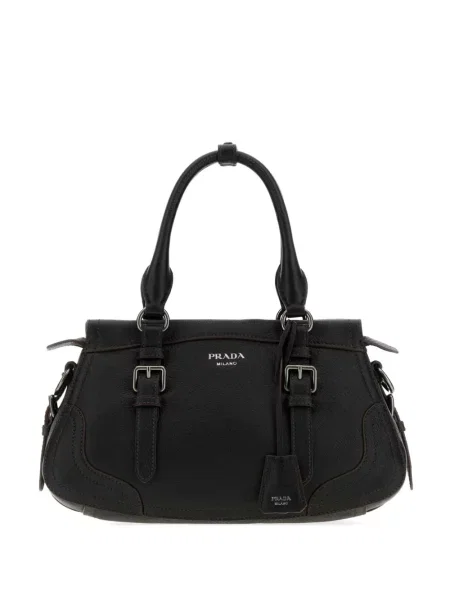 Geantă shopper Prada din piele cu cataramă negru