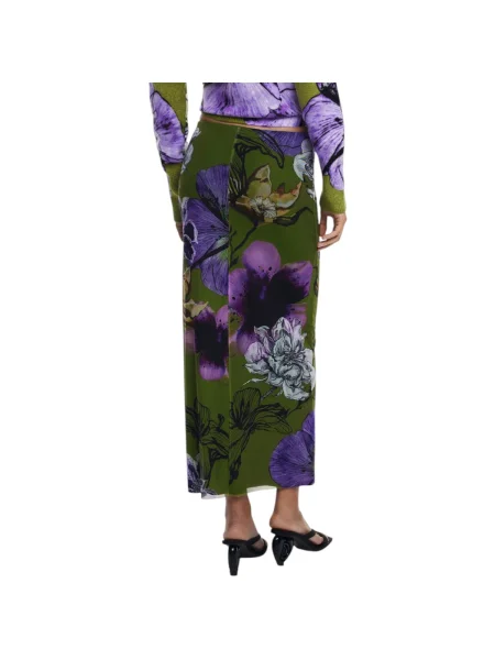 Desigual Maxi sukňa Tulleflowers Lacroix zelená