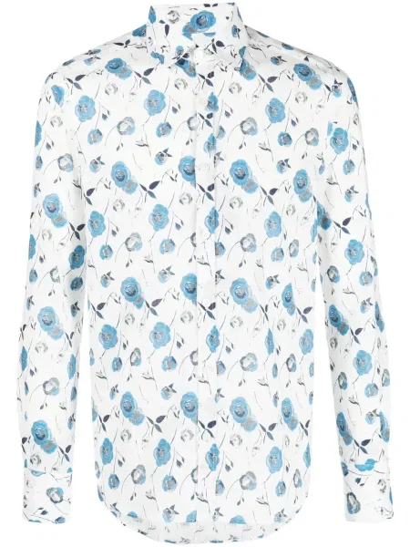 Cămașă Canali cu model floral cu imagine clasică alb