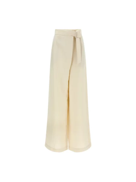 Lniane spodnie Brunello Cucinelli kopertowe beżowe