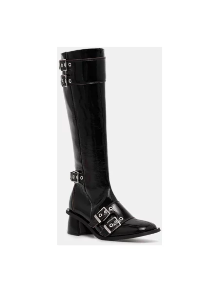 GANNI kozaki Feminine Buckle High Boot Naplack na słupku czarny