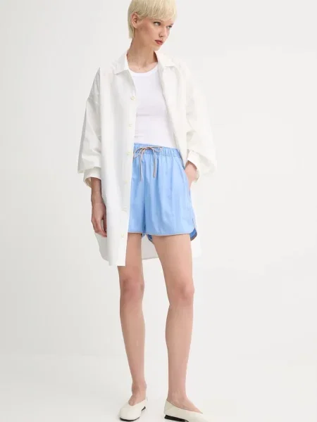 Шорти з домішкою льону MUNTHE UPPI візерунок висока посадка