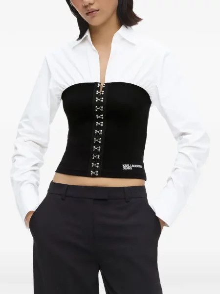 Μπλούζα Karl Lagerfeld Jeans ραβδωτό μεταξωτό ύφασμα λευκό
