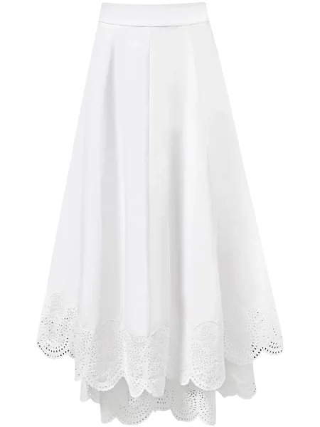 Fustă midi Alejandra Alonso Rojas cu broderie până la genunchi alb