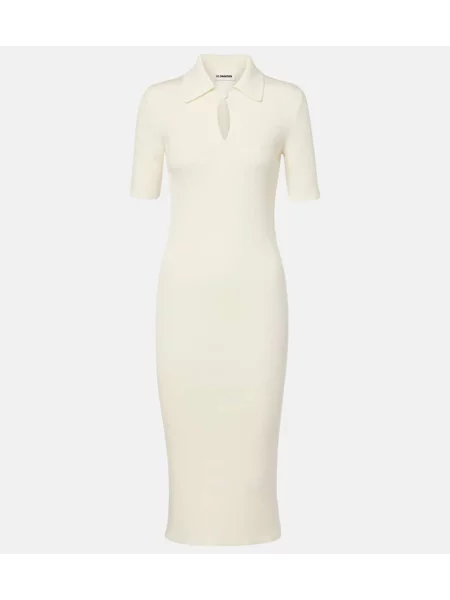 Rochie midi Jil Sander de lână până la genunchi de costum gri