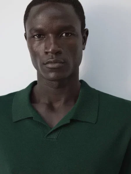 Koszulka polo z cienkiej dzianiny z bawełny bilardowa zieleń Mężczyzna S MANGO MAN