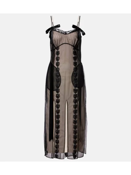 Rochie midi Simone Rocha transparente din dantelă până la genunchi negru