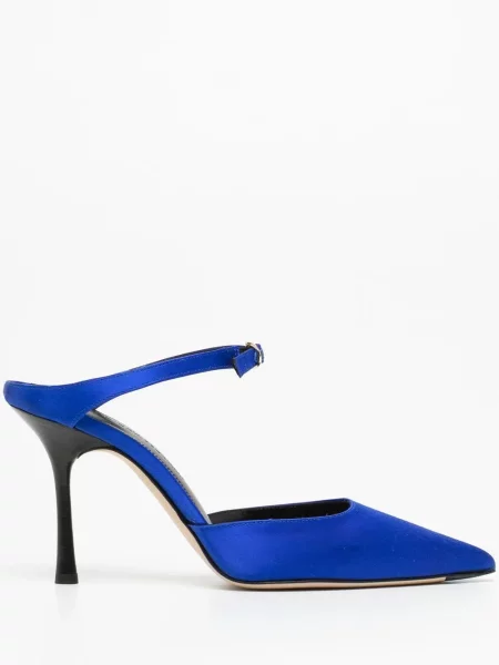 Papuci tip mules Victoria Beckham din satin albastru