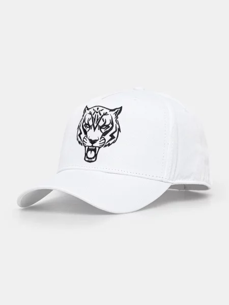 Czapka z daszkiem Plein Sport w tygrysie prążki biała