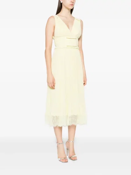 Rochie midi Self-portrait cu volane până la genunchi de costum galben