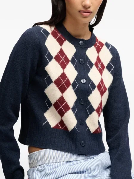 Cardigan Superdry cu model argyle albastru