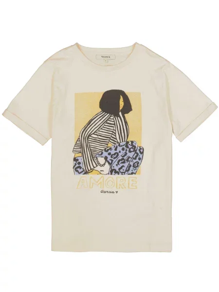 GARCIA Tricou albastru porumbel / galben șofran / negru / murdar alb