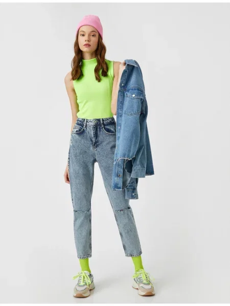 Raztrgane kavbojke Koton z visokim pasom modra