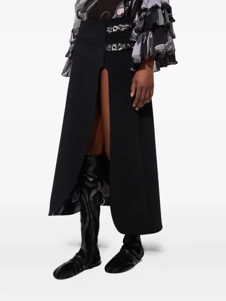 Fustă midi Pucci cu imagine până la genunchi cu crăpătură negru