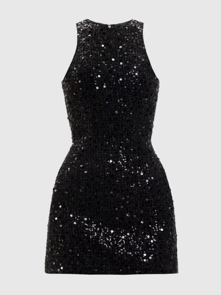 Твідова сукня міні в паєтки David Koma чорна