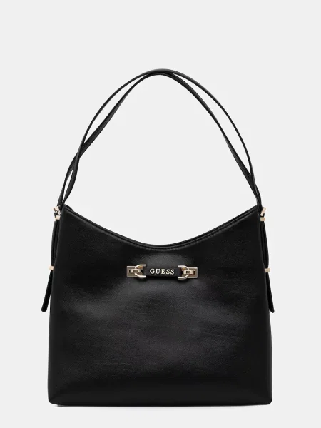 Lniana torebka hobo Guess czarna