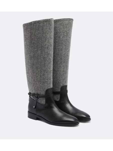Cizme Jimmy Choo din piele cu model herringbone negru