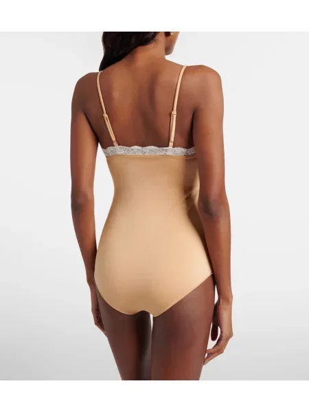 Body Chloé cu funde din dantelă bej