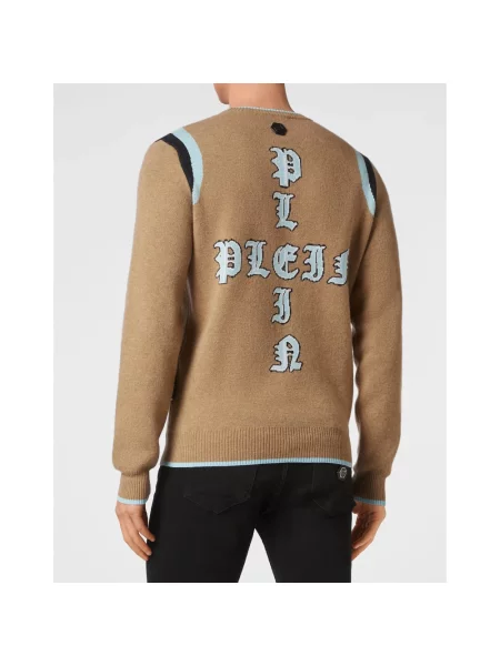 Sweter Philipp Plein z okrągłym dekoltem beżowy