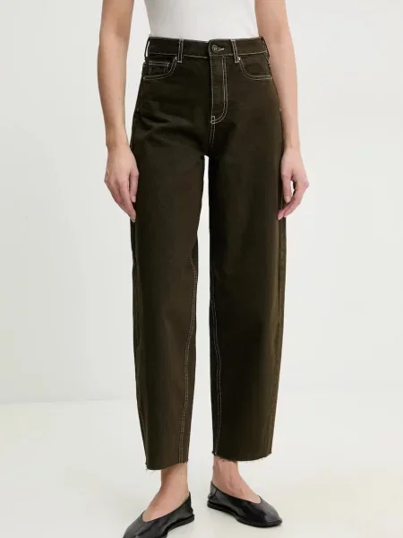 Дънки Answear Lab с висока талия зелено